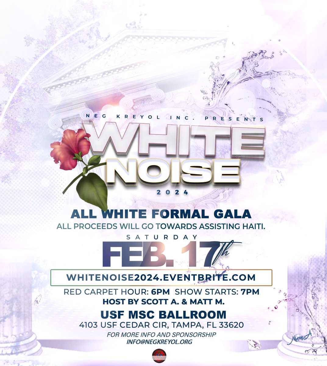 FAUNegKreyol's tweet photo. 🔴⚫️Neg Kreyol Incorporated presents: White Noise 2024, the most upscale all White Formal Gala in Florida. ✨

Come experience an evening of excitement, 🤩bursting with extravagant performances, 💃🏽spectacular entertainment, and the most exquisite Haitian cuisine. 🇭🇹🥘 https://t.co/y6qUKqwgWV