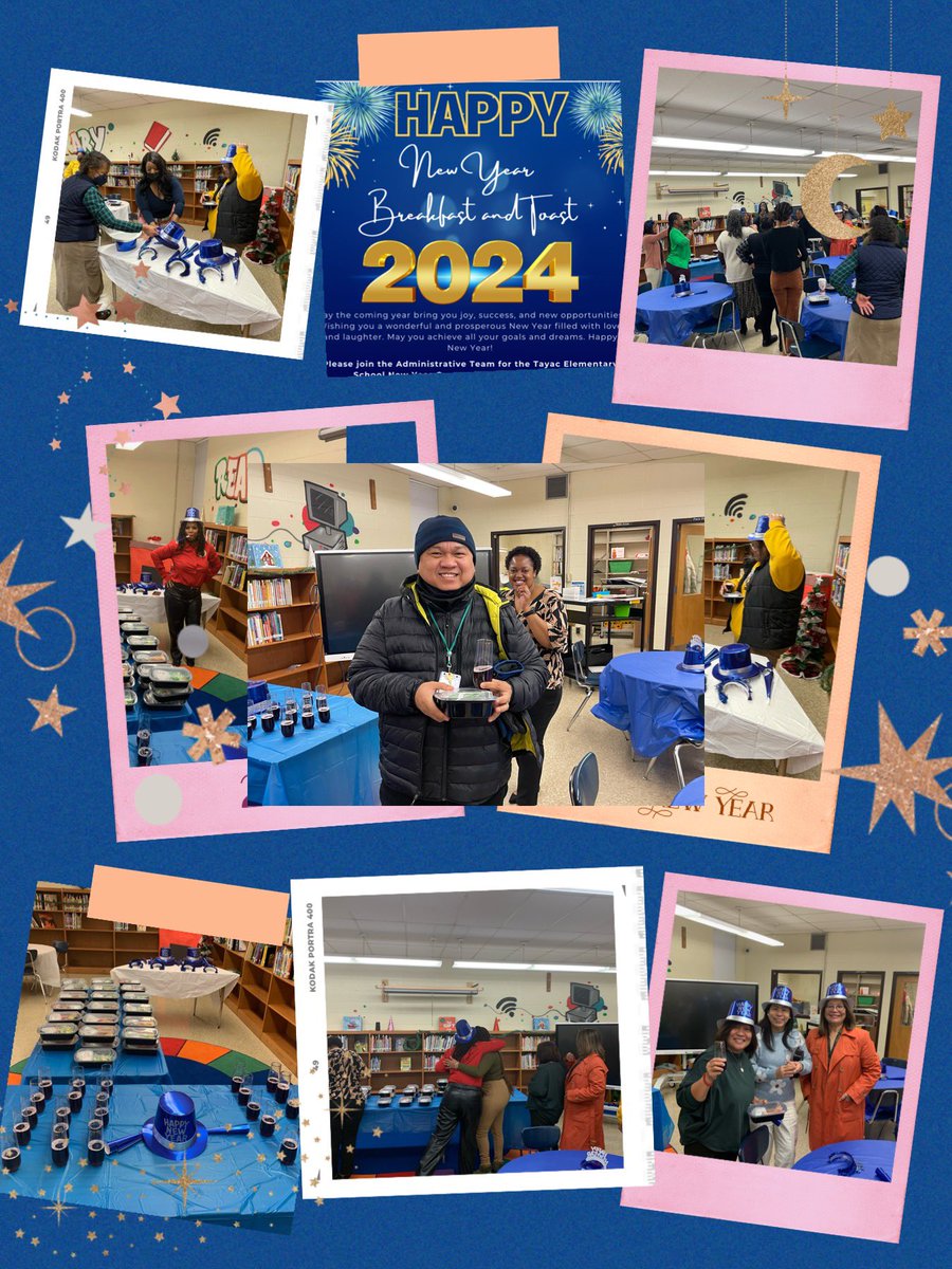 What a way to start the New Year with The Dream Team. Staff got the invite last night and the administrative team worked to set the stage. Music, hats, noise makers, breakfast, and a toast to start the year together. It was all smiles at Tayac ES this morning.
