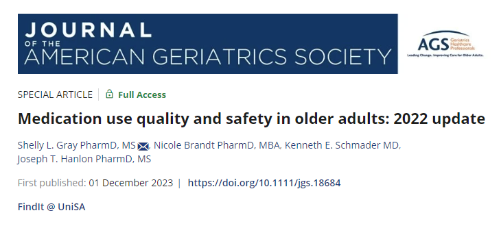 Our paper pubmed.ncbi.nlm.nih.gov/35460410/ in @Age_and_Ageing has been selected as one of the 4 best articles published in 2022 related to medication safety, as featured in this @AGSJournal special issue pubmed.ncbi.nlm.nih.gov/38038490/ 🥳 @nicolepratt_ @AndradeAQ @QUMPRC @UniversitySA
