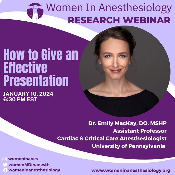 One week away! Join us Wednesday January 10th at 6:30 EST for a WIA #Research Webinar as we host cardiac & crit care anesthesiologist Dr. Emily MacKay. Sign up here to receive the link: docs.google.com/forms/d/1EAefN… #WomenInSTEM