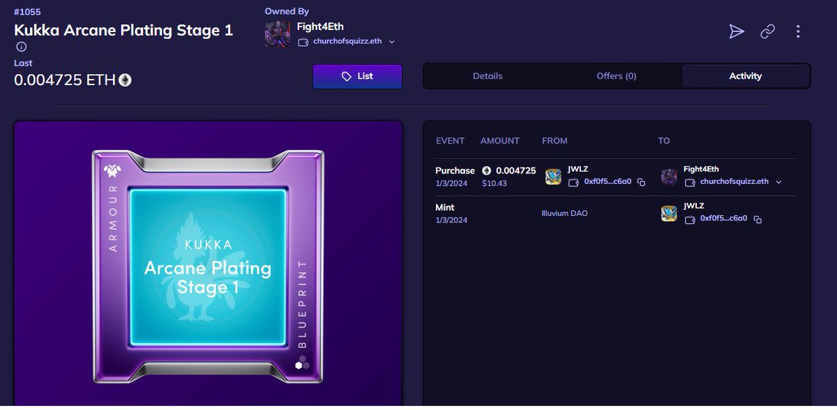 Fight4Ethereum's tweet photo. I am the first person to ever buy an Illuvium blueprint 😁 @illuviumio https://t.co/zH6hpdaEr9