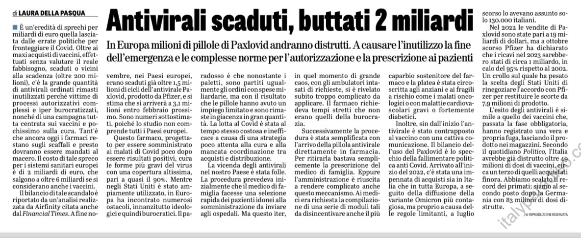 AStramezzi's tweet photo. Buttare 2 Miliardi di denaro pubblico, per un farmaco inutile e dannoso, con le carenze della Sanità italiana, con le sue liste d’attesa è vergognoso.
Da Medico, trovo che sia stato il male minore buttarlo, piuttosto che somministrarlo ai cittadini, questo Pax&amp;Love https://t.co/lVwdf6HaSx