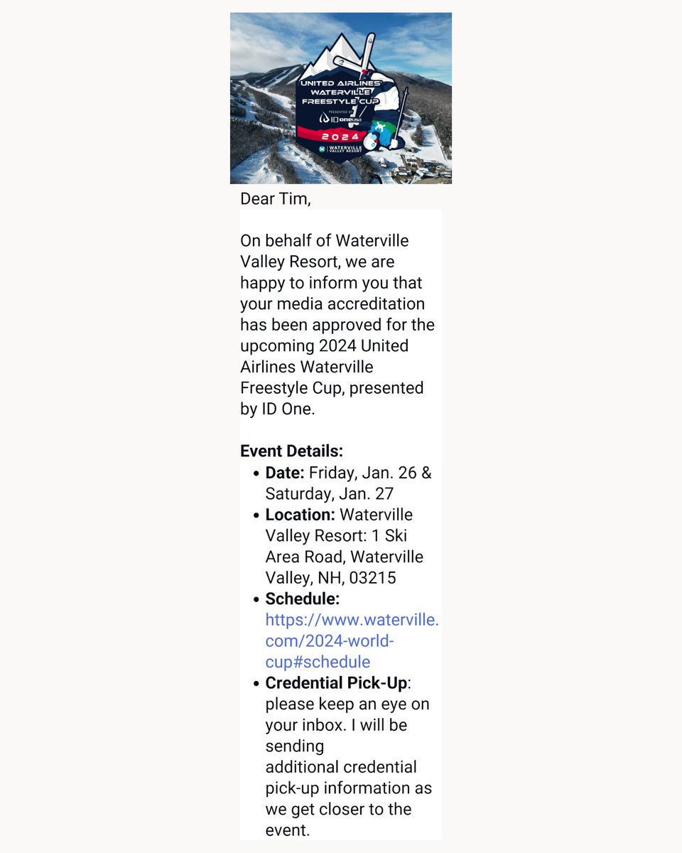 SkiRexMedia's tweet image. It's official, My Friends! I'm attending, as media, my second #WorldCup of the season! This time at @waterville in New Hampshire. Shout out to Waterville Valley, @usskiteam, and the event sponsors. #skiing #moguls #dualmoguls