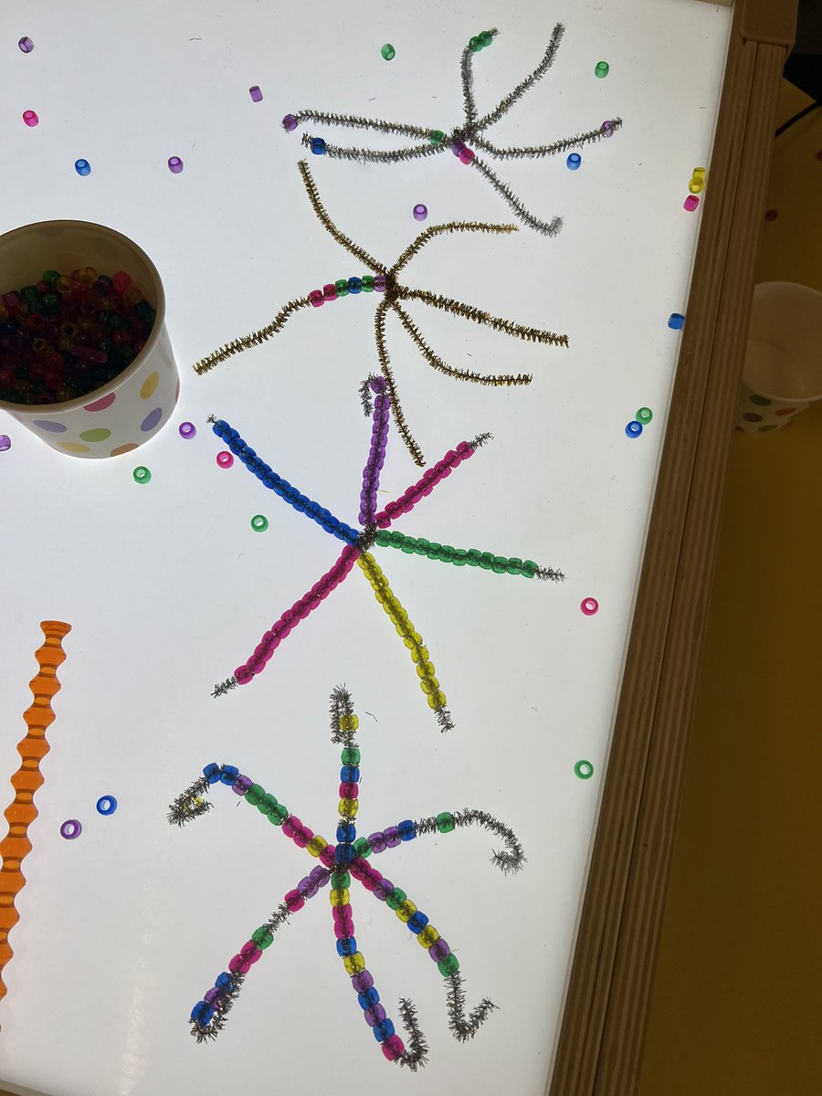 Back to school and using some ideas that we learned from the Educator Summit virtual professional development yesterday! Letter writing in colored salt and fireworks on the light table made with pipe cleaners and beads. So much fun! 😊 #bbchopedale <a href="/kpoissonbbc/">Kristen Poisson</a> <a href="/kcrebasehps/">Karen Crebase</a>