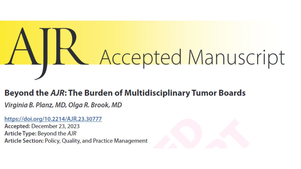 Andrew Rosenkrantz (@arosenkrantzmd) on Twitter photo New <a href="/AJR_Radiology/">AJR</a> Accepted Manuscript:
"Beyond the AJR: The Burden of Multidisciplinary Tumor Boards"
By Drs @Vplanz & <a href="/olgabrook/">Olga R Brook, MD, FSAR, FSIR, FSABI, FESGAR</a> @VUMCradiology <a href="/BIDMCRad/">BIDMC Department of Radiology</a>
ajronline.org/doi/10.2214/AJ… New <a href="/AJR_Radiology/">AJR</a> Accepted Manuscript:
"Beyond the AJR: The Burden of Multidisciplinary Tumor Boards"
By Drs @Vplanz & <a href="/olgabrook/">Olga R Brook, MD, FSAR, FSIR, FSABI, FESGAR</a> @VUMCradiology <a href="/BIDMCRad/">BIDMC Department of Radiology</a>
ajronline.org/doi/10.2214/AJ…