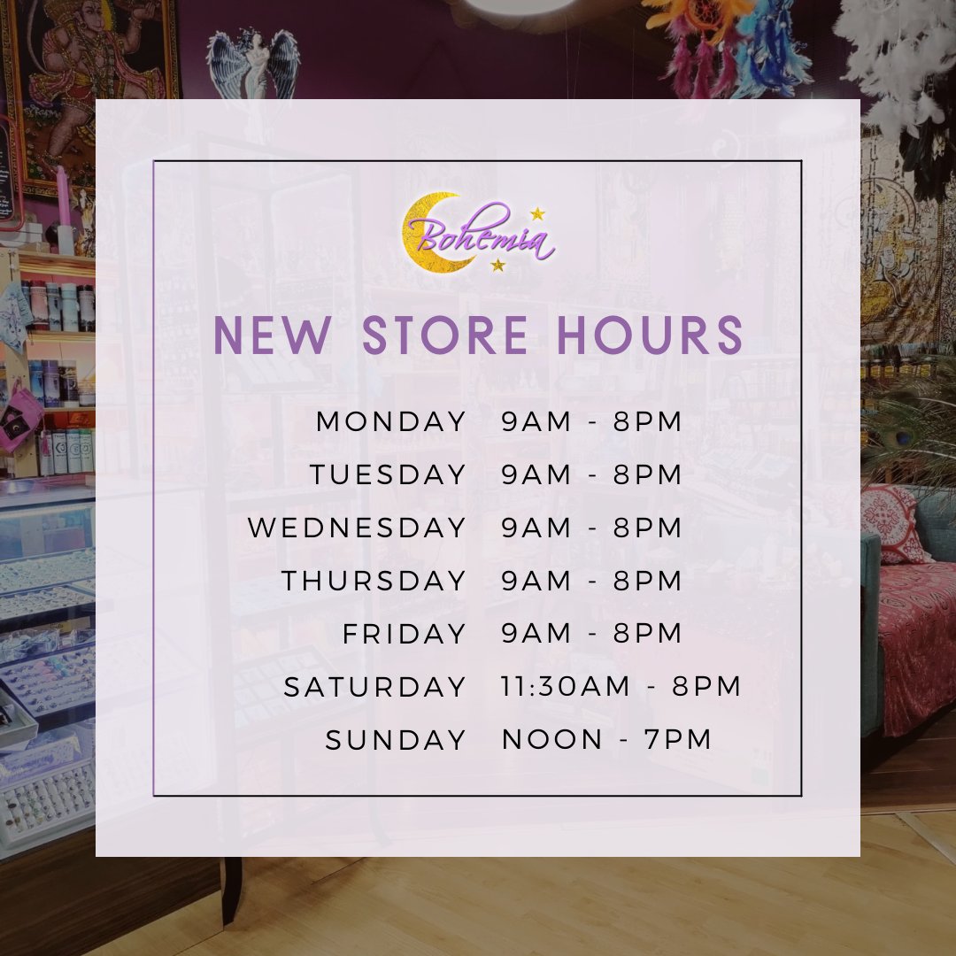 LunaBohemiaShop's tweet image. Luna Bohemia, your go-to metaphysical haven, is thrilled to announce our NEW STORE HOURS to serve our community better!

🌟 Starting this week, we are open from 9 am on weekdays! 🌟

#LunaBohemiaShop #Miami #ShopLocal #ShopLocalMiami #MiamiShopping #MetaphysicalShop