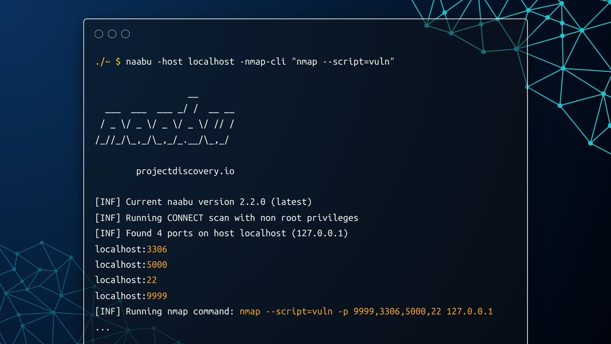 TheCyberCoop's tweet photo. Pro Tip: Use @pdiscoveryio's naabu to rapidly scan for open ports while using the -nmap-cli option to run an nmap command on the discovered ports only! 🏎️💨

Here's what that looks like 👇 https://t.co/rWQ62kisnN