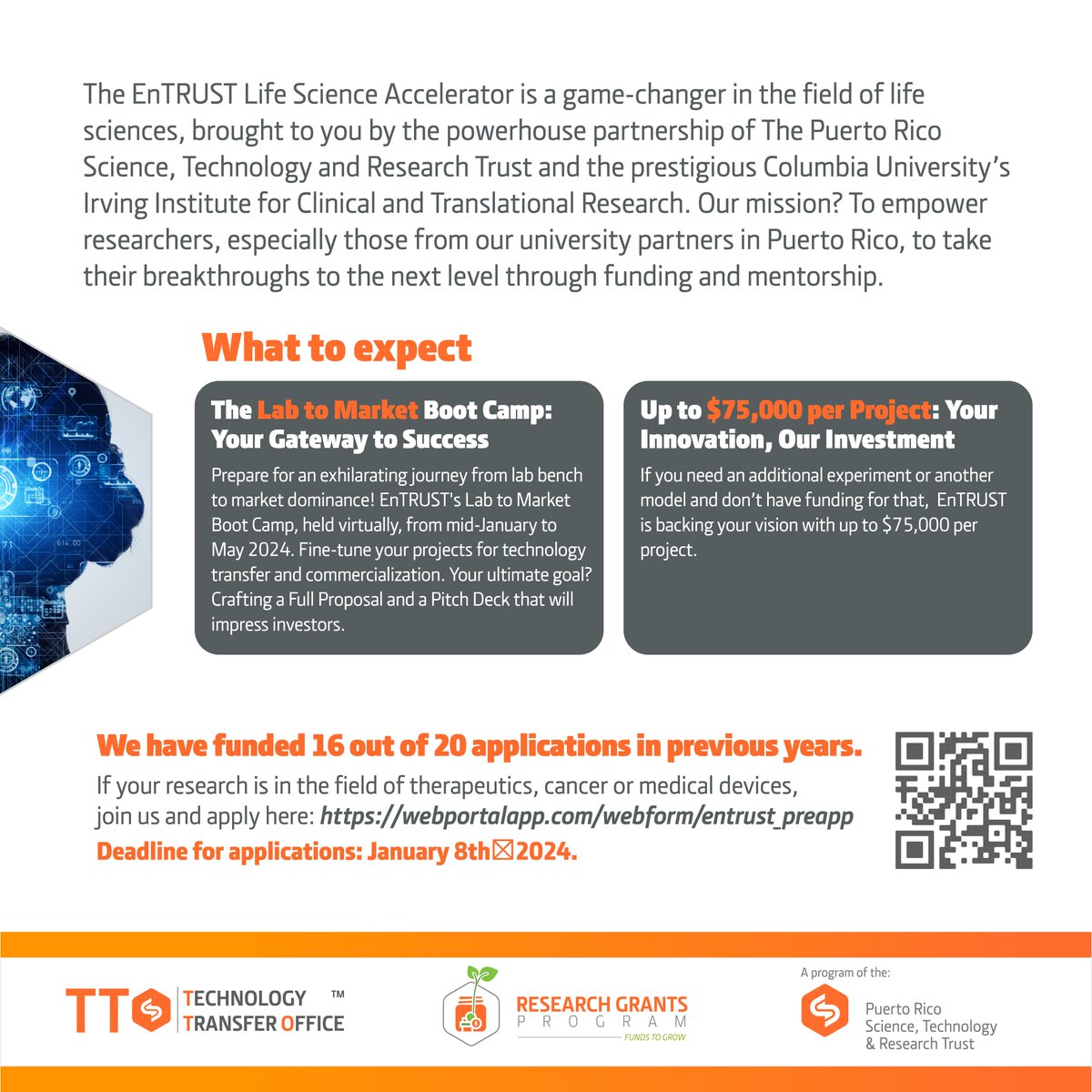 💡Need funding to take your project to the next level? EnTRUST has your back with up to $75,000 per project! Apply now: webportalapp.com/webform/entrus… Deadline: January 8th, 2024🌟 In collab with @prsciencetrust1 and Irving Institute for Clinical and Translational Research @ColumbiaMed