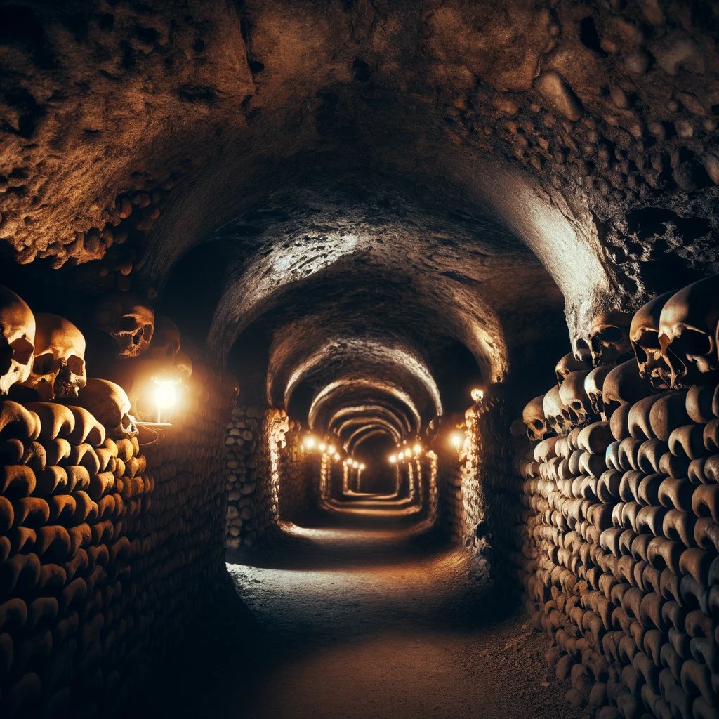 Everyday_ET's tweet photo. 💀 Catacombs of Paris: Miles of bones beneath the city of lights. Each skull has a story. #CatacombsOfParis #UndergroundSecrets #Everyday_ET. Retweet to explore the depths! 👻 https://t.co/xJno9LXAhV