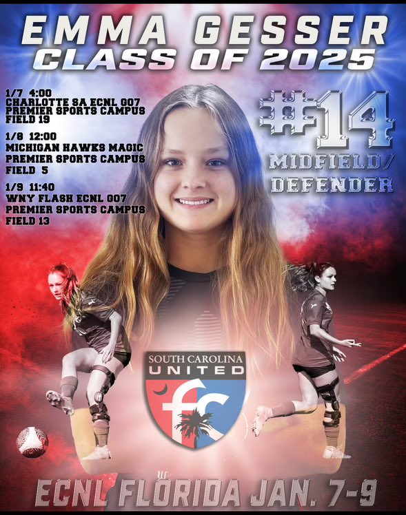 Emma Gesser (@egessersoccer) on Twitter photo I am so excited to wrap up this season with my team in sunny Florida 🟡🌴! Below is my schedule:
<a href="/FGCU_WSoccer/">FGCU Women's Soccer</a> <a href="/autrojansWSO/">Anderson Women's Soccer</a> <a href="/WMTribeWSOC/">William & Mary Tribe Women's Soccer</a> <a href="/UAB_WSOC/">UAB Women's Soccer</a> <a href="/UNCWSoccer/">UNCW Women's Soccer</a> <a href="/ECNLSoutheast/">ECNL Southeast Girls</a> <a href="/ECNLgirls/">ECNL Girls</a> <a href="/Longwood_WOSO/">Longwood Women's Soccer</a> <a href="/HilbertWSOC/">Hilbert College WSOC</a> <a href="/ODUWomensSoccer/">ODU Women's Soccer</a> <a href="/LipscombWSOC/">LipscombWSOC</a> #ECNLFL <a href="/BelmontWSoccer/">Belmont Women’s Soccer</a> I am so excited to wrap up this season with my team in sunny Florida 🟡🌴! Below is my schedule:
<a href="/FGCU_WSoccer/">FGCU Women's Soccer</a> <a href="/autrojansWSO/">Anderson Women's Soccer</a> <a href="/WMTribeWSOC/">William & Mary Tribe Women's Soccer</a> <a href="/UAB_WSOC/">UAB Women's Soccer</a> <a href="/UNCWSoccer/">UNCW Women's Soccer</a> <a href="/ECNLSoutheast/">ECNL Southeast Girls</a> <a href="/ECNLgirls/">ECNL Girls</a> <a href="/Longwood_WOSO/">Longwood Women's Soccer</a> <a href="/HilbertWSOC/">Hilbert College WSOC</a> <a href="/ODUWomensSoccer/">ODU Women's Soccer</a> <a href="/LipscombWSOC/">LipscombWSOC</a> #ECNLFL <a href="/BelmontWSoccer/">Belmont Women’s Soccer</a>