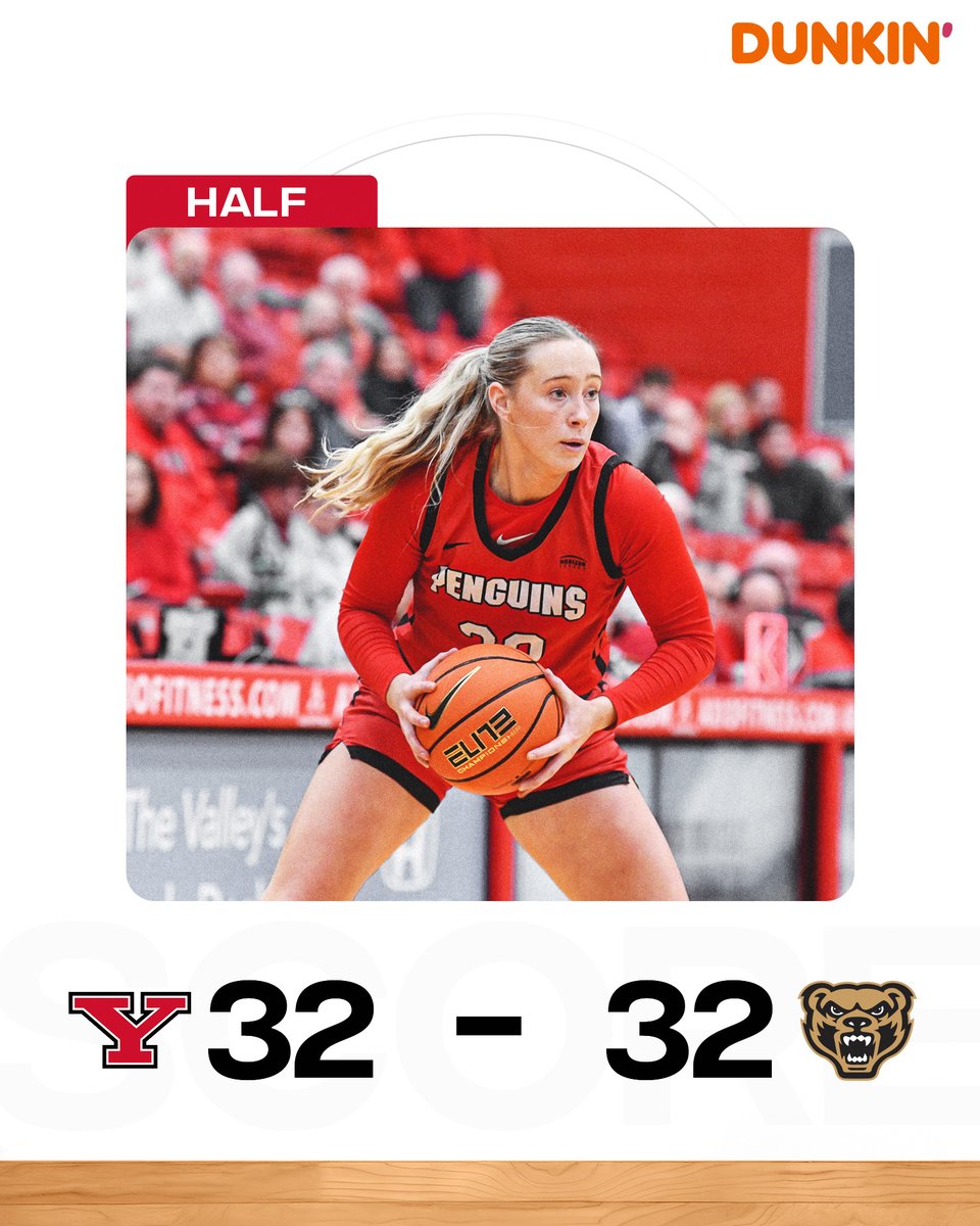 Youngstown State WBB🐧 (@ysuwomenshoops) on Twitter photo All square at 32 heading to the locker room.
Catch the "McDonald's Halftime Show" for a recap of the first half and an interview with <a href="/JaysenTSpencer/">Jaysen T. Spencer</a>: tinyurl.com/22vtmjv2
#GoGuins🐧 All square at 32 heading to the locker room.
Catch the "McDonald's Halftime Show" for a recap of the first half and an interview with <a href="/JaysenTSpencer/">Jaysen T. Spencer</a>: tinyurl.com/22vtmjv2
#GoGuins🐧