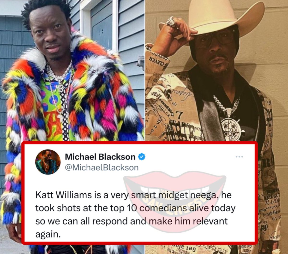 SaycheeseDGTL's tweet image. Michael Blackson responds to Katt Williams: “He took shots at the top 10 comedians alive today so we can respond and make him relevant again”