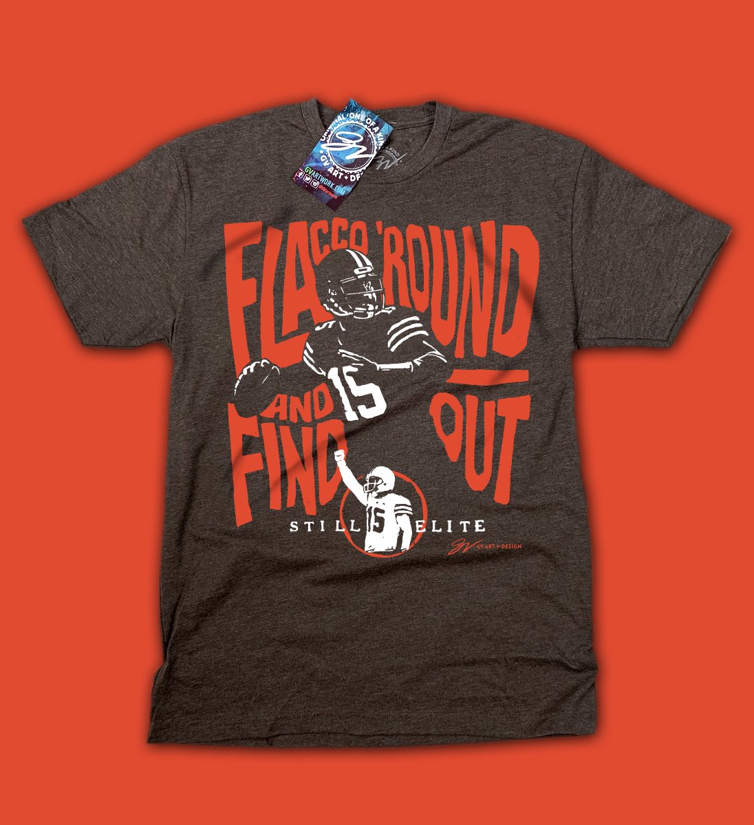 GVartwork's tweet photo. Flacco’round and find out!! 

The wait is over! We’ve had so many requests we thought we’d have some fun with a slogan seen all over Cleveland the last few weeks! 

Repost if you can’t wait for Playoff Football in Cleveland and grab our newest tee online only now! 🔥🔥🔥 https://t.co/wNenmkTyjq
