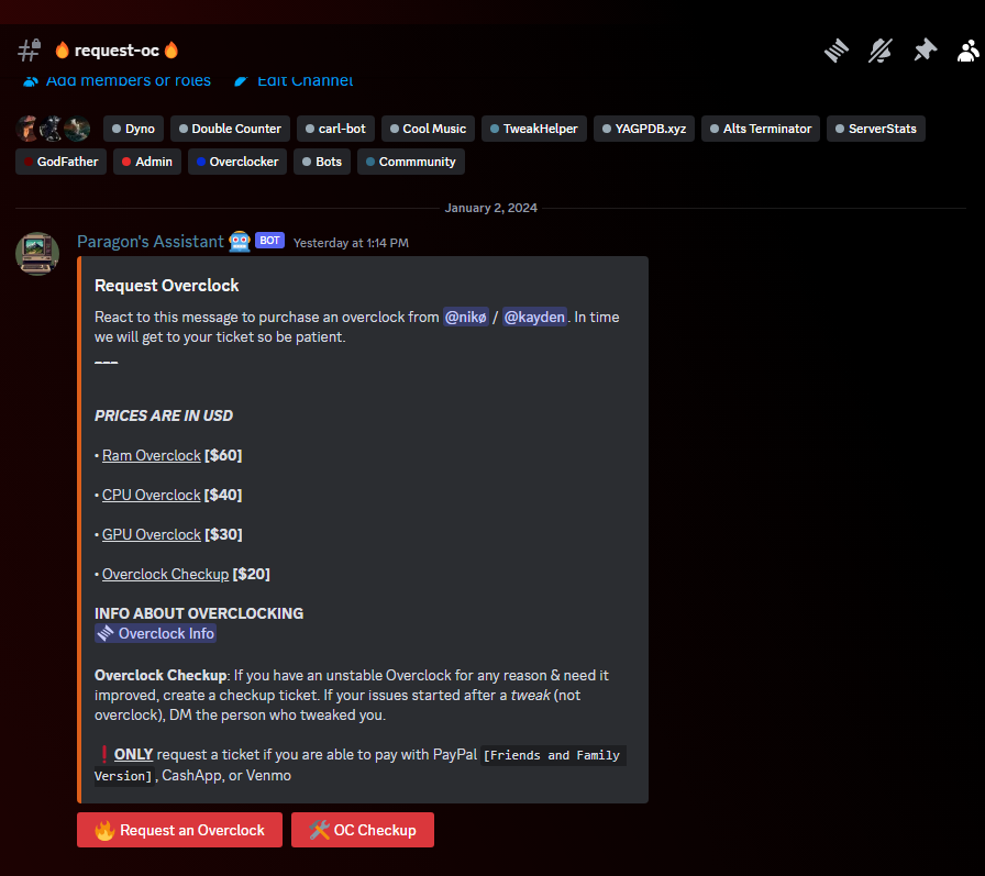 🚨 My Discord Offers PROFESSIONAL Overclocking🚨

🔥Request a OVERCLOCKING SESSION from <a href="/kydnss/">ً</a> and <a href="/undefinedniko/">niko</a> for your RAM,CPU &amp; GPU Tuned for a low price. Lower System Latency, Increase FPS and Frame Stability ⬆️

Book now in my server Discord.gg/ParagonTweaks