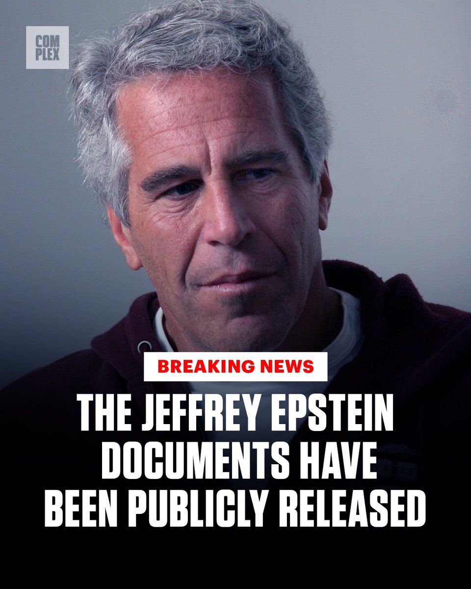 Complex's tweet image. BREAKING: According to CNN, Hundreds of pages of unsealed documents from a lawsuit connected Jeffrey Epstein have been publicly released.