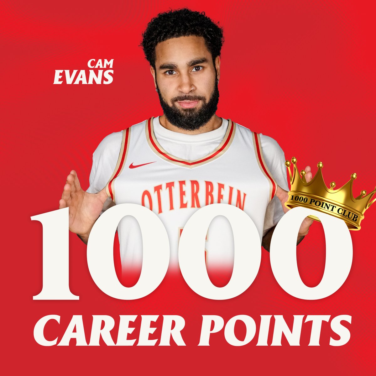 CAM I AM! Late in the first half tonight at Ohio Northern, senior guard Cam Evans reaches 1,000 points for his decorated career as a Cardinal! He becomes just the 29th player in the a program history to surpass the milestone👑 #d3hoops