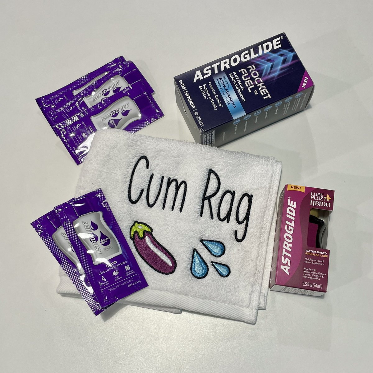 ASTROGLIDE's tweet photo. All of this can be yours 👀 BECAUSE IM
GIVING IT AWAY! 💦 Just Comment &amp; Repost to enter to win. (U.S. Shipping address, 18+ to enter) Two of our newest products ROCKET FUEL, and Lube Plus Libido, along with some samples of our best selling water-based liquid and this lil towel😉 https://t.co/viNy7180hm