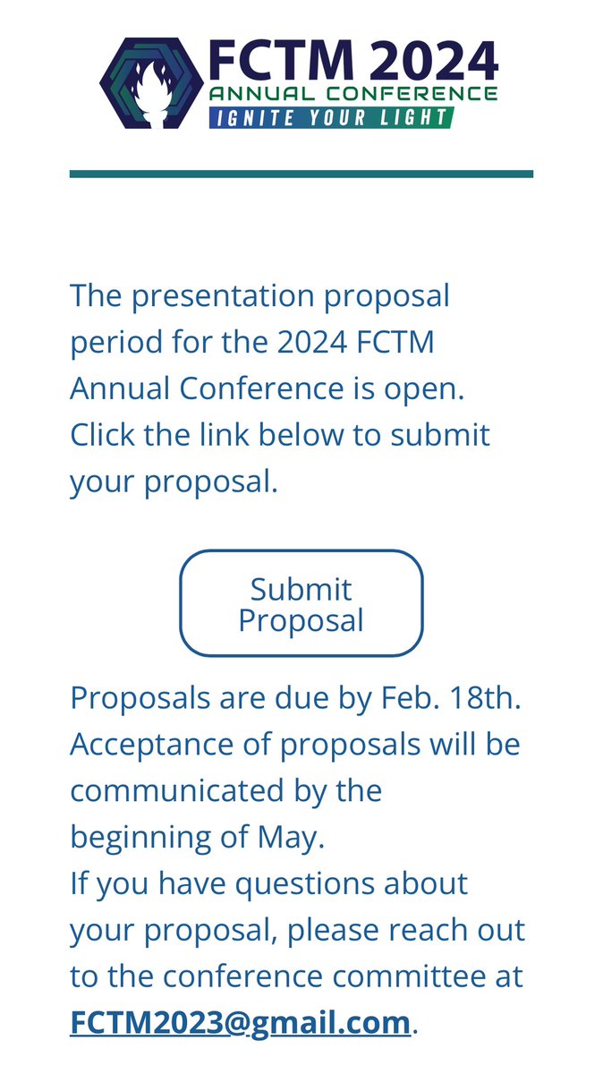 FCTM (@fctmath) on Twitter photo It’s time #FCTM2024 Submit a Proposal 
fctm.net/presenter-info/ It’s time #FCTM2024 Submit a Proposal 
fctm.net/presenter-info/