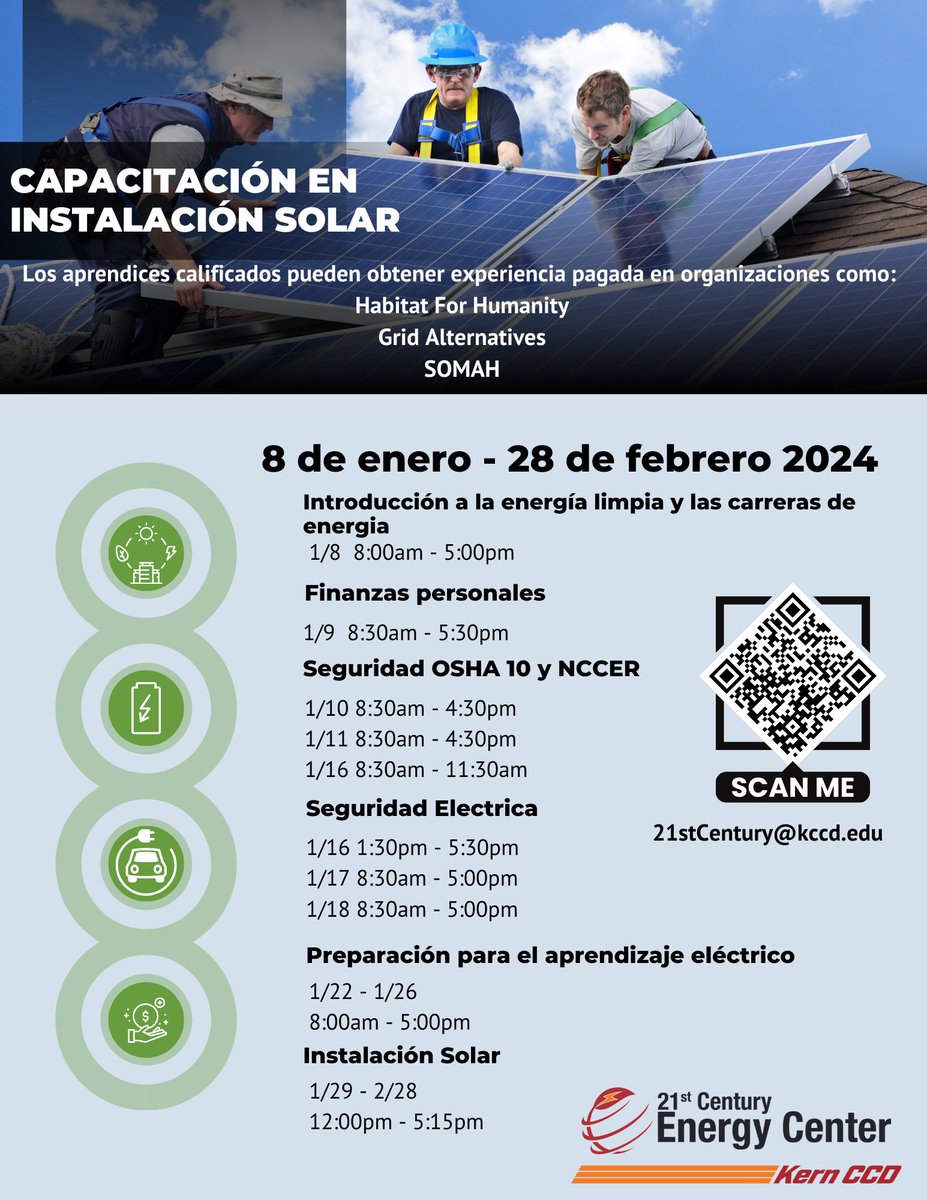 Interested in a career in solar? ⚡️🌎

Check out th details below 👇👇

Classes start January 8th 📚
<a href="/KernCCD/">Kern Community College District</a>