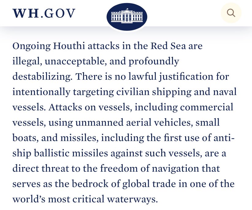 The White House has very harsh words for Yemen Houthis for not letting cargo ships go thru the red sea but no smoke for Israel for killing 11,000 children. Capitalism is INSANE