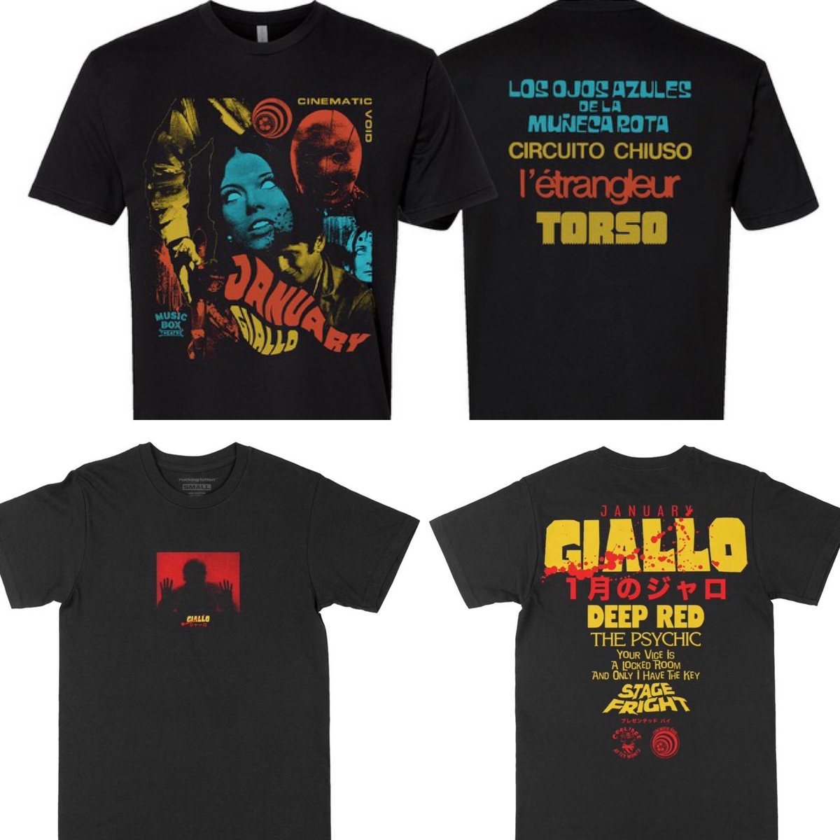 If you’re attending any January Giallo events at @musicboxtheatre in Chicago or @thecoolidge / @coolidgemidnite in Brookline, MA both venues will have site specific January Giallo shirts. Music Box designed by Eagle Barber/ Coolidge designed by @Ruckingfotten