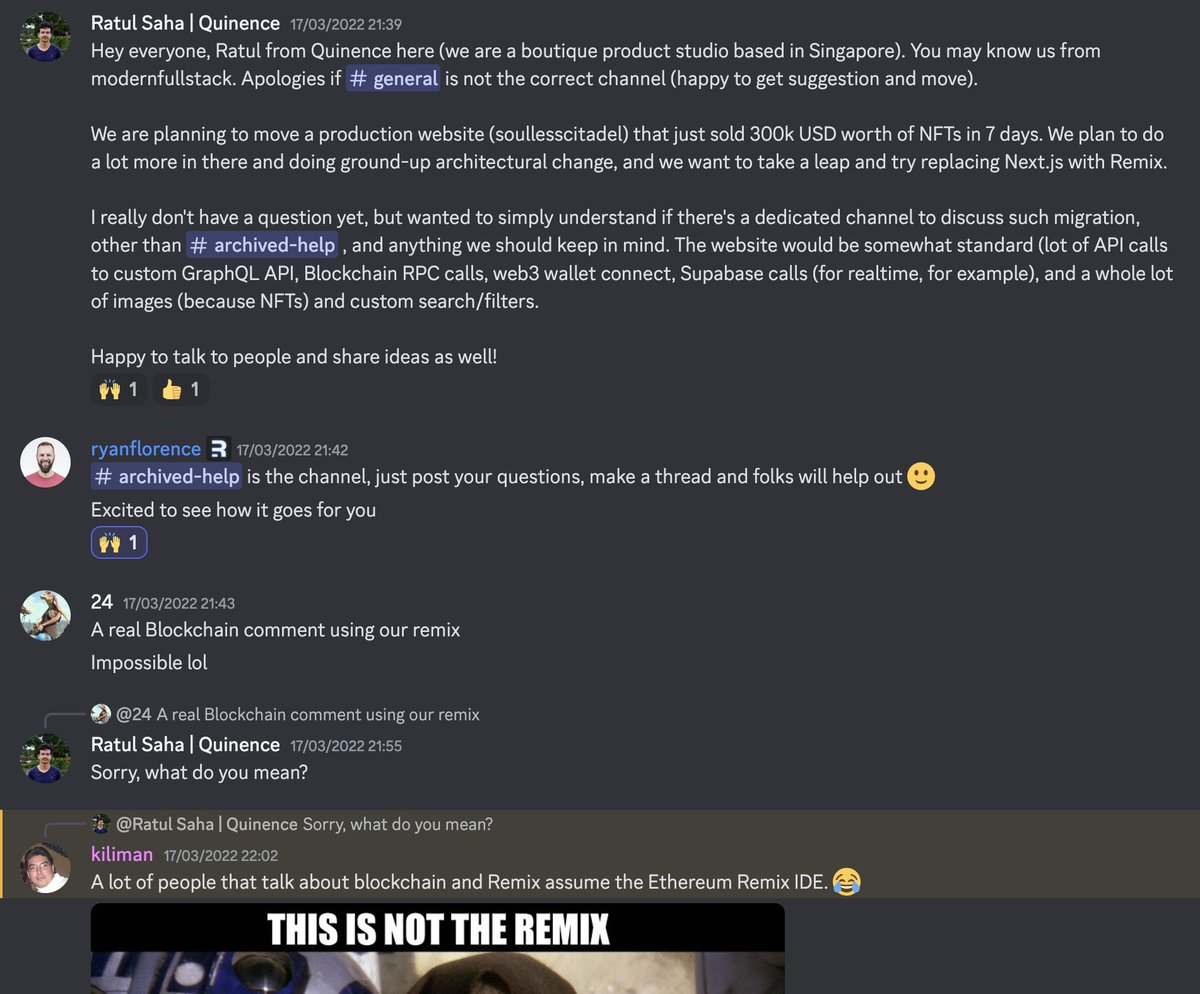 modernfullstack's tweet photo. Back in early 2022, we started exploring @remix_run for the launch of second round of a massively hit NFT project. We reached out to the Remix community for what to watch out for, and saw that Remix was so new at that time, people were confusing it with the Remix IDE (for eth). https://t.co/sdTatJSPh7