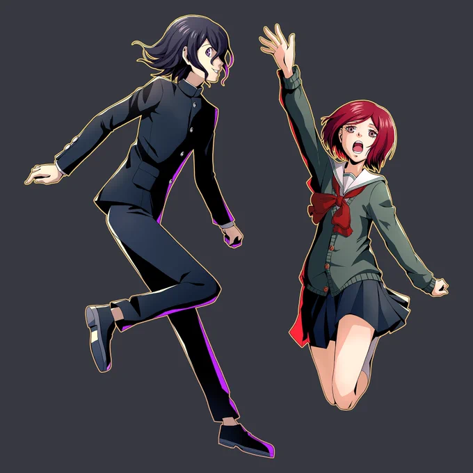 Replayed p5r lately so I'm reposting my old drawings of danganronpa characters in persona styleCan you believe these are 4 years old 
