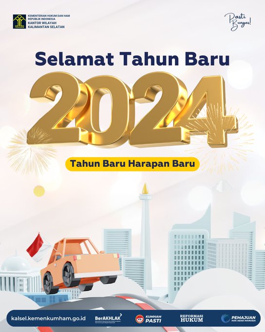 Sanak Pengayoman Kalsel, Selamat Tahun Baru 2024 ya! Semoga tahun ini harapan-harapan baik menjadi kenyataan! 🥳🎉

#TahunBaru 
#TahunBaru2024 

@kumham_kalsel
#KumhamKalsel
#FaisolAli
#Rtnbarabai
#GtIskandarsyahKanwil
Kemenkumham Kalsel
Faisol Ali