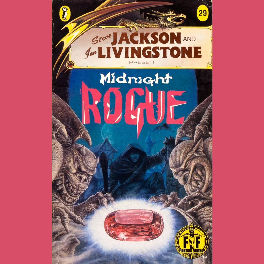 So, for a long time, Midnight Rogue (1987) was my favorite Fighting Fantasy book. I like thieves. This book is about an elaborate test of thieving skills to gain entrance into Blacksands’ thieves guild by stealing a massive gem. You get thieving skills in addition to the reg…