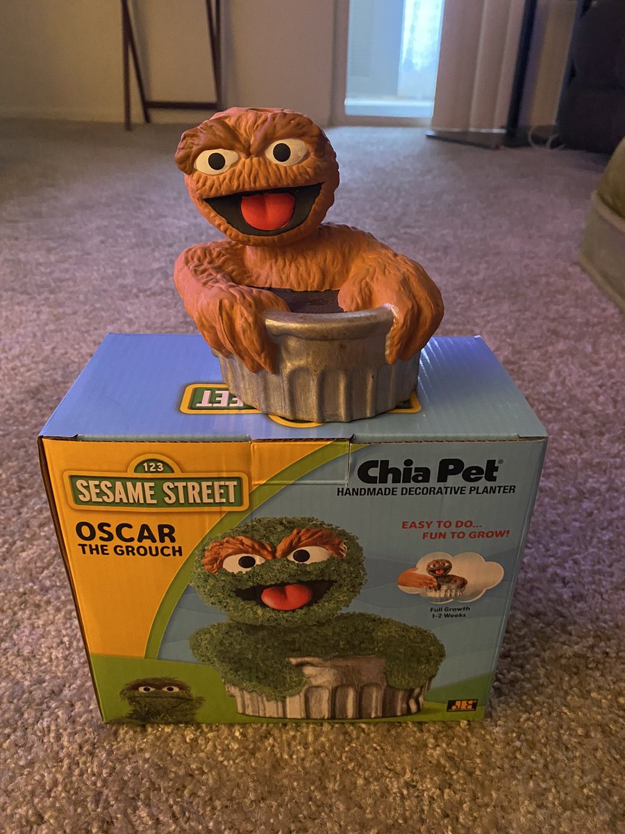 Got this Oscar the Grouch Chia Pet for my toddler for Christmas. 

She also got a tricycle from Santa Claus.

But the chia pet was the coolest thing on Earth. 🤩