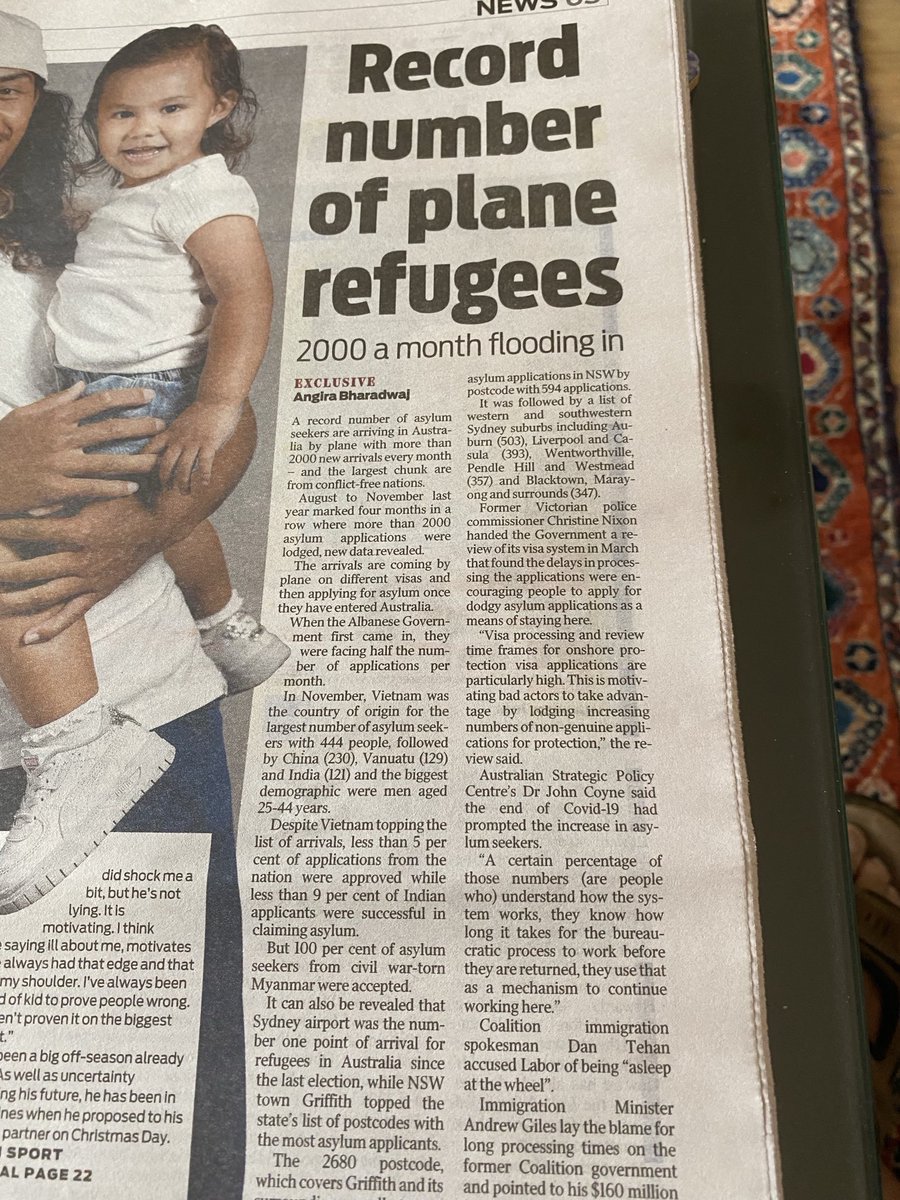 DT ‘exclusive’ on ‘record’ asylum apps without any mention of actual record set by Dutton in 2017-18 when he &amp; Murdoch press were asleep &amp; reported nothing. No mention of recent Dutton lie that backlog of asylum seekers arrived under Labor.