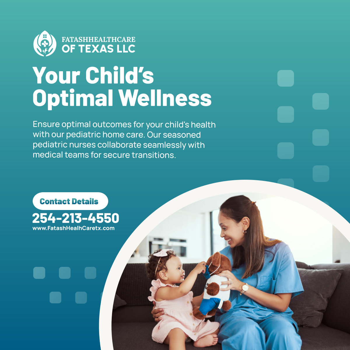 Experience the gold standard in pediatric care, delivering thorough and specialized care from newborns to adolescents. Learn more about us at fatashhealthcarellc.com/pediatric-home…. 

#PediatricHomeCare #KempnerTX #PediatricCare