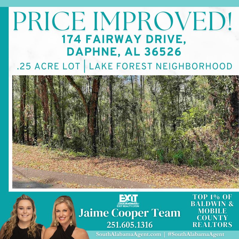 PRICE IMPROVED BY $3K! Now $9K!💰

📲251.605.1316  #Realtor #SouthAlabamaAgent #EXITRealtyLyon #BaldwinCounty #ListWithJaime #BuyWithJaime  #BaldwinRealtors  #JaimeCooperTeam #new #realestate #daphne #easternshore #daphnealabama #lakeforest #lot #land #building #priceimprovement