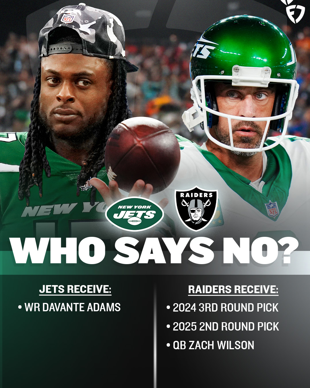 FanDuel on X: "Aaron Rodgers and Davante Adams have unfinished business 😈 Should the Jets and Raiders make this trade in the offseason? 🤔 #TakeFlight | #RaiderNation https://t.co/DfXWxLIap4" / X