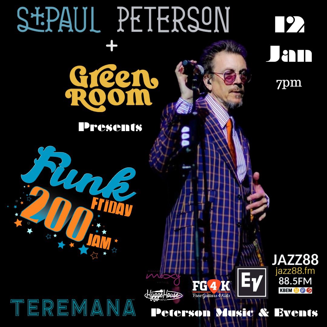 See you Jan 12th for the 200th Episode Celebration of #FunkFriday with special guests Roger Smith from Tower of Power, Lenny Castro from @JohnMayer Mike Scott from @jtimberlake Ricky Peterson from @StevieNicks @StokleyOfficial and many others. greenroommn.com