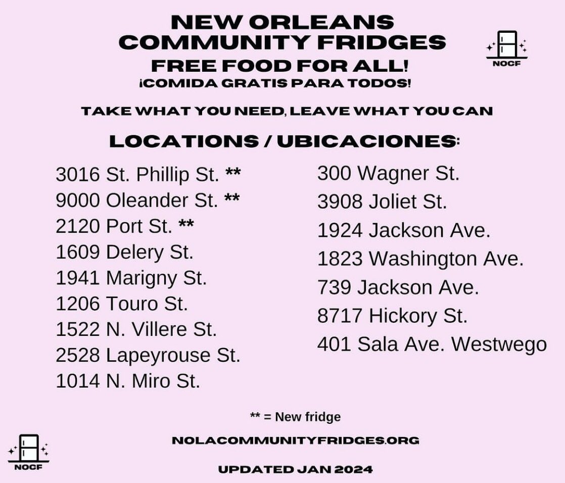 Here’s the latest update on New Orleans community fridge locations