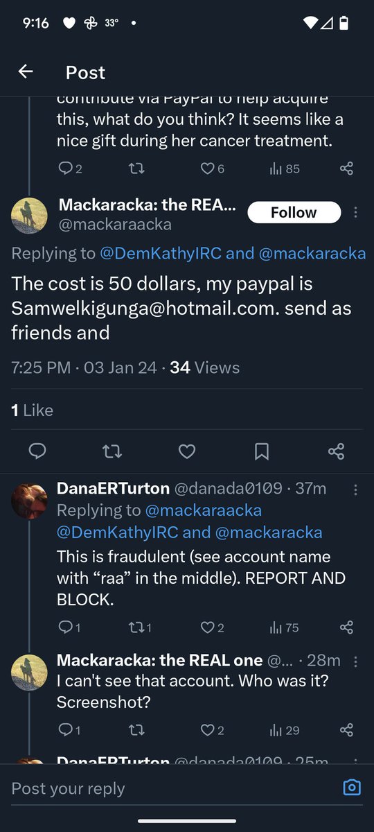 We have a fake Mack trying to scam ppl. Do not send this asshole money!