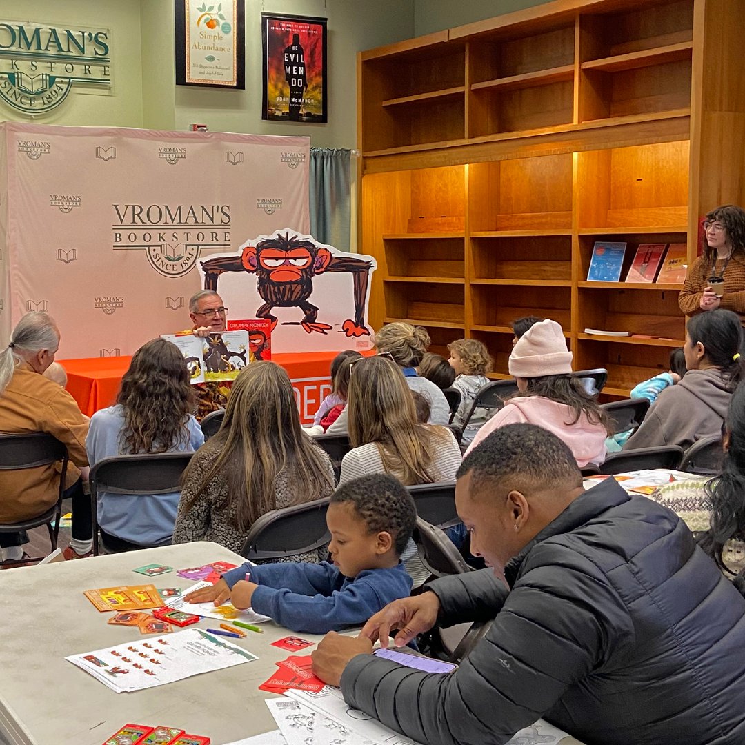 We had a great time reading #TheGrumpyMonkey with Mr. Steve at @VromansBookstore today! Join Jim Panzee and his jungle friends as #GrumpyMonkeyTheMusical comes to life on stage Feb 3. Get your tickets for the whole family today! 🐒 🍌 bit.ly/3RtsVxi