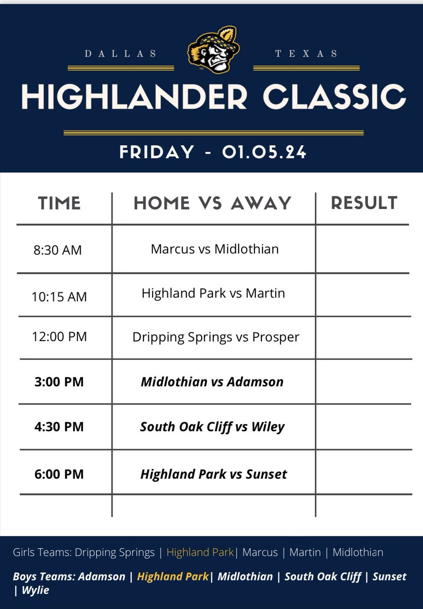 HPGirlsSoccer's tweet photo. Highlander Classic 2024 Schedule is 🔥#TourneyTime #HPClassic https://t.co/o8KrnyC3K9
