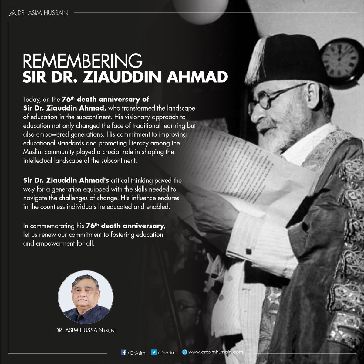 Remembering Sir Dr Ziauddin Ahmad on his 76th death anniversary.
<a href="/dzhospitals/">Dr. Ziauddin Hospital</a> 
<a href="/Zuedu/">Ziauddin University</a>