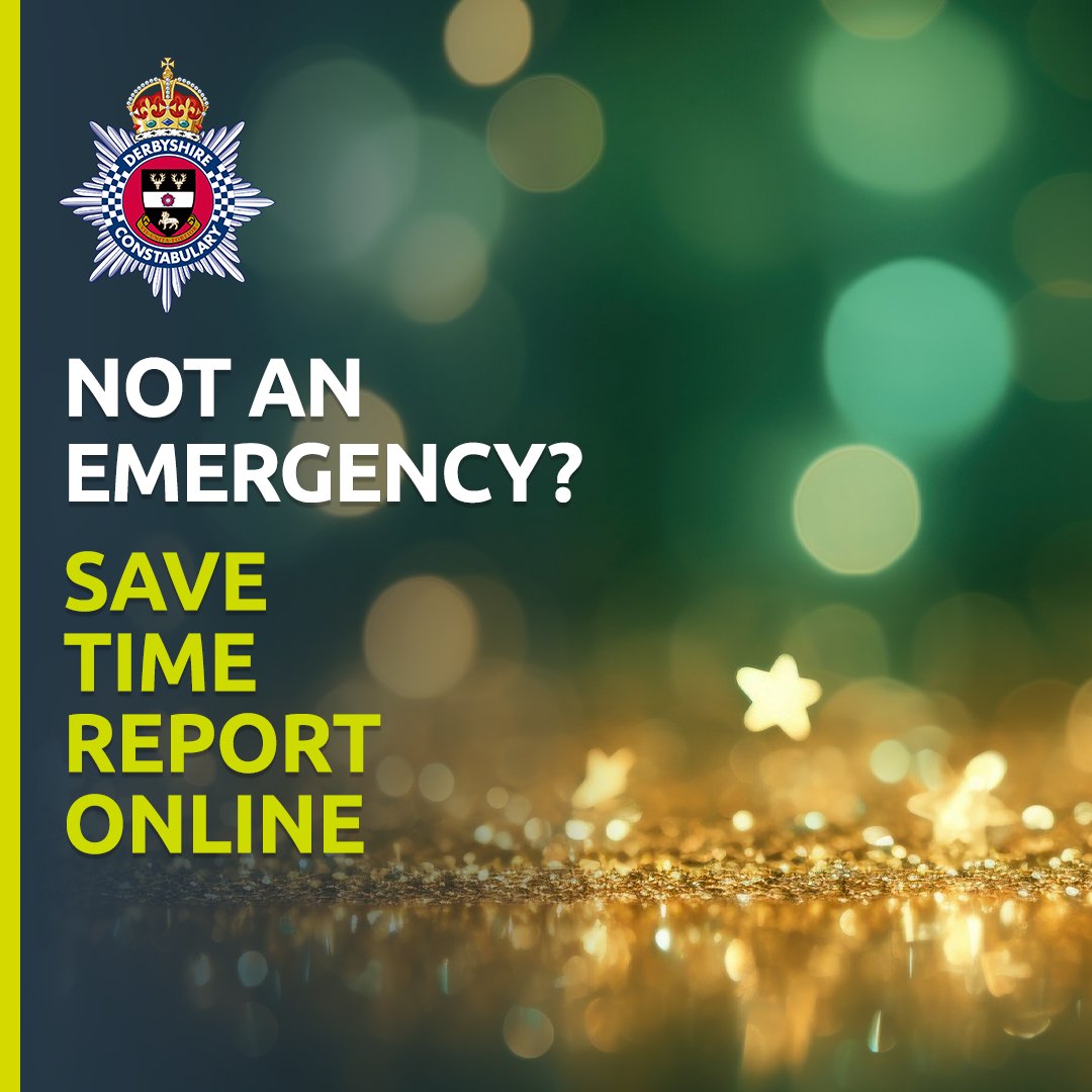 Our phones get very busy over the festive season. If it's a non-urgent matter, save time and report online: ✅ Web orlo.uk/yPa5i ✅ Twitter @DerPolContact ✅ Facebook /DerbyshireConstabulary 🔺 If a crime is taking place, or someone is in immediate danger, call 999