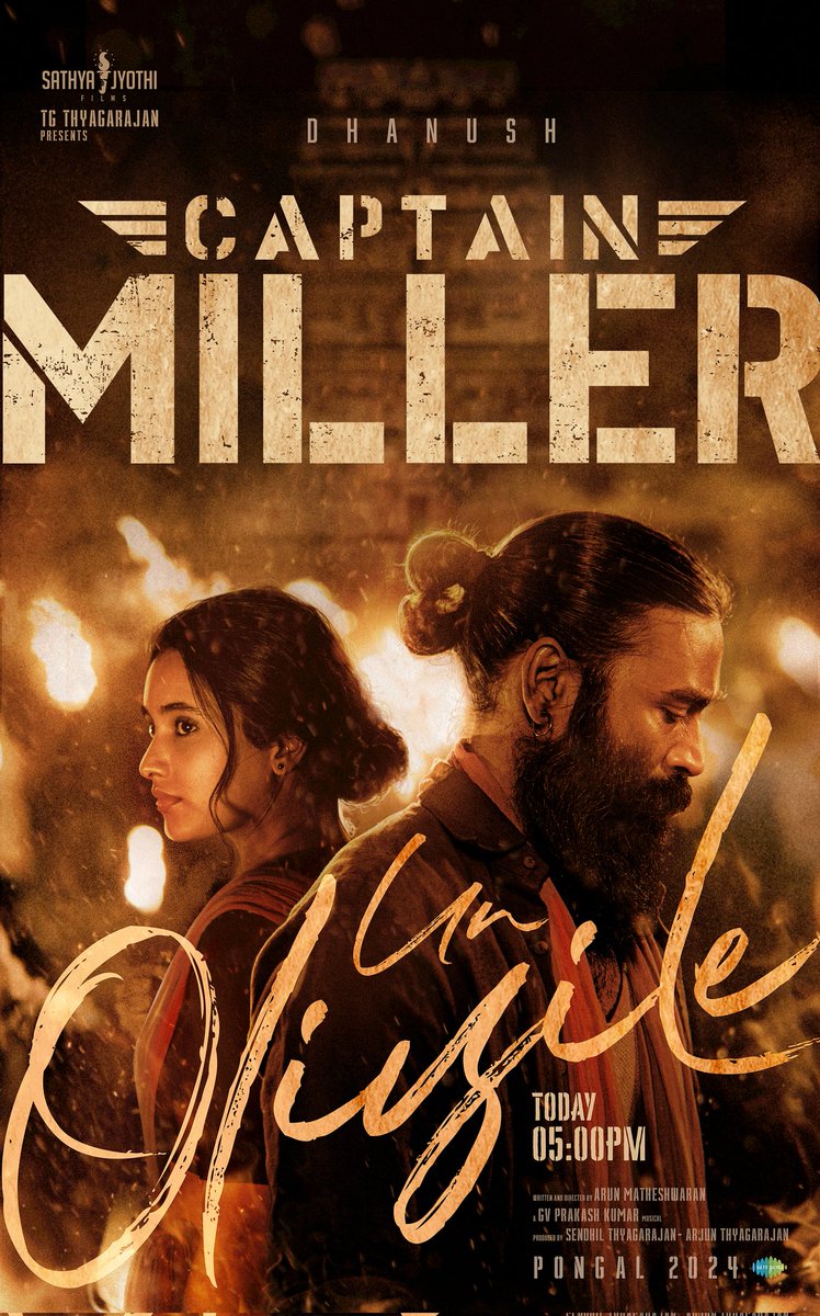 SathyaJyothi's tweet photo. The second single #UnOliyile / #NeeKreedale / #TuRoshni from #CaptainMiller ft. @dhanushkraja &amp; @priyankaamohan drops today at 5PM  ♥️🥁

A @gvprakash musical 
Lyrics - Kabervasuki / Rakendu mouli / Sajeev sarathie 

#Arunmatheswaran @NimmaShivanna @sundeepkishan @saregamasouth https://t.co/A4OxyALJbF
