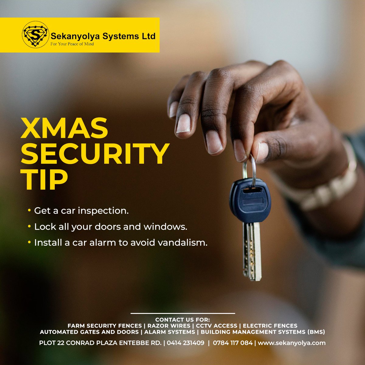 Here are a few security tips for you before you travel for Christmas;

#SecurityTip
#ForYourPeaceOfMind
#SekanyolyaSystemsLtd