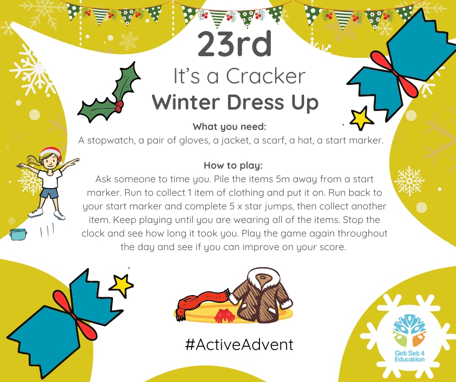 GetSet4Ed's tweet photo. Itβs a Cracker! #ActiveAdvent Winter Dress Up #PrimaryPE π§£ https://t.co/TfEDESX3Qc