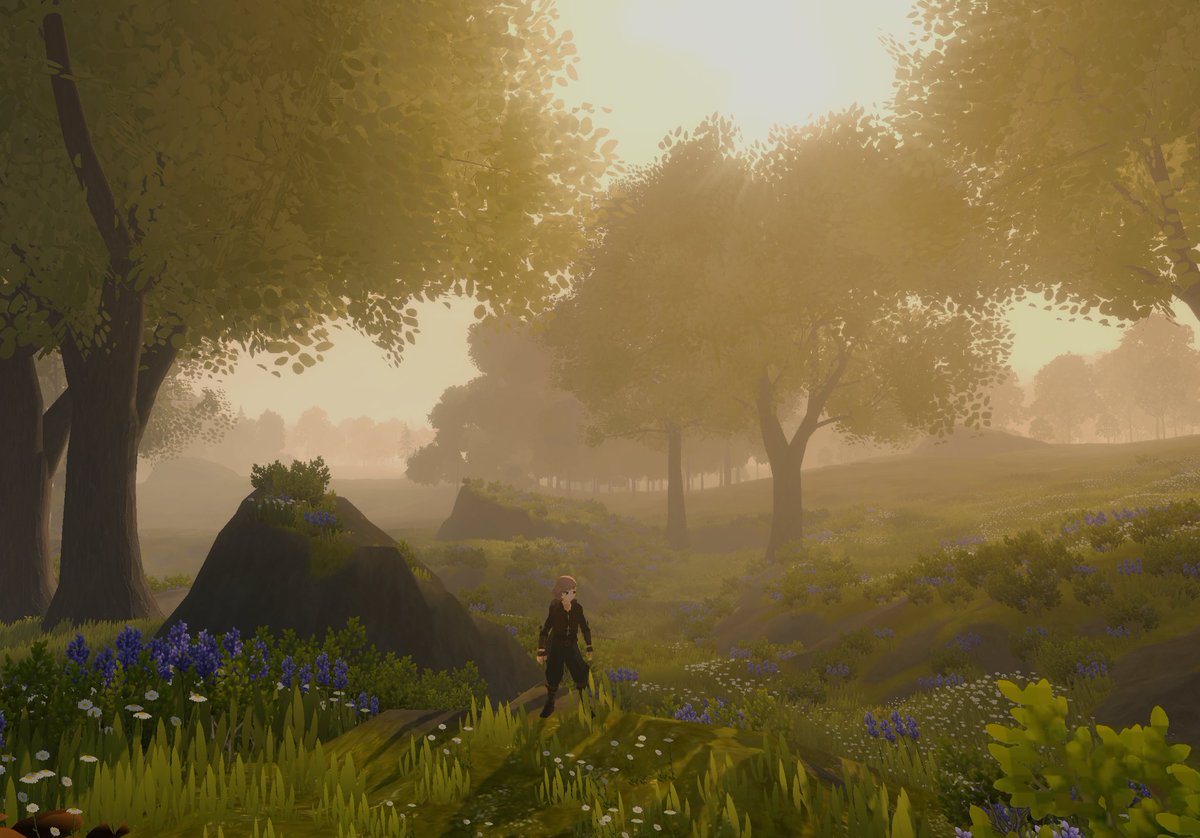 protopop's tweet image. Mmmmmm, warm summer mornings amid the misty meadows of Hōmlund. I regularly test updated environments to see how specific trees and plants play out in practice.
#Wilderless #openworld #procgen #fantasy #indiegame
