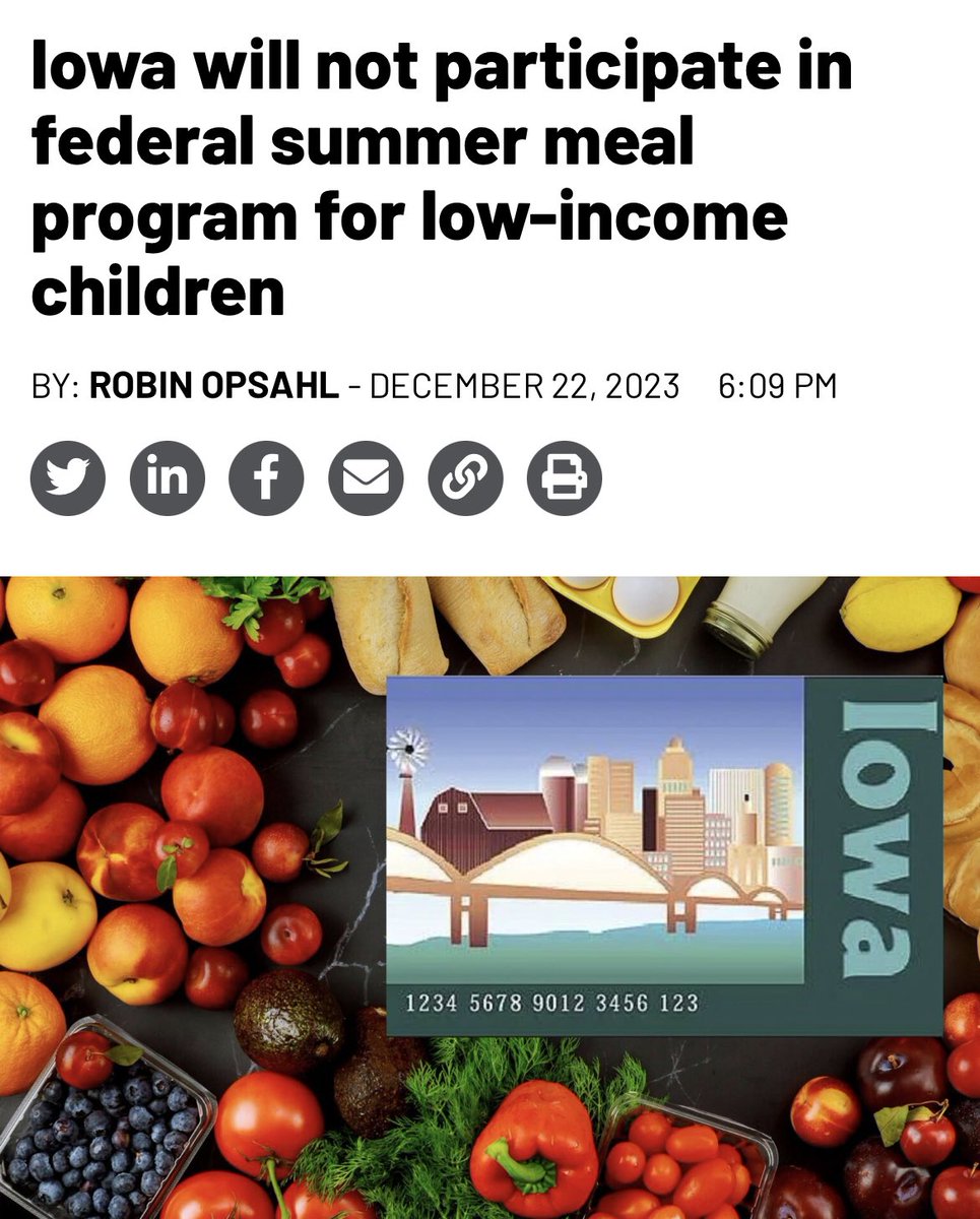 Both Nebraska and Iowa are refusing to participate in a federal meal program that provides food assistance for starving children. Food insecurity is a right-wing policy decision.