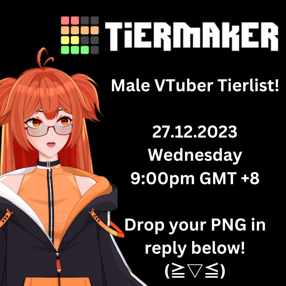 JenzuCh's tweet photo. Hi everyone! (⁠≧⁠▽⁠≦⁠)

Jen is doing Male VTuber Tierlist (ᅌᴗᅌ✿)

Reply PNG below for Jen to add in stream on wednesday (◕ᴗ◕✿)

#MalaysianVTuber #Jenzlive https://t.co/ajr6aNIwgx
