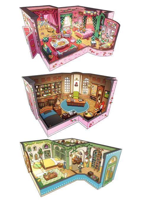 今年1年間、食品メーカーのフードリエさん()のプリンセス・パリットのキャラクターのお部屋や小物、風景画のイラスト担当いたしました キャラクターデザインは窪之内英策さん()です!