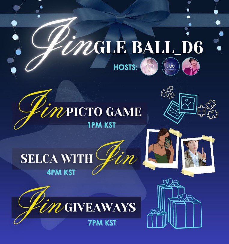 #JINgleBall2023 Festival Day 6 🎅🏻🎁🎄 Join @seokjin_india_, @jinniesarchives & @seokjin_mnlph as we celebrate #JINgleBall_Day6 🥳 Stay tuned for a series of fun games! First one starts at 1:00 PM KST 🫶