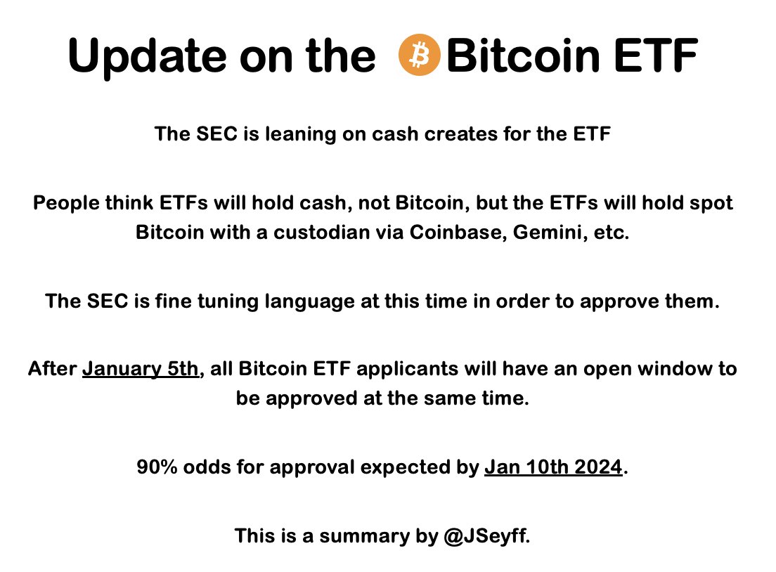 Here we go! 

BREAKING 🚨 NEWS ‼️ SEC has given guidance that a Bitcoin ETF  will be approved by Jan. 10 - Fox Business